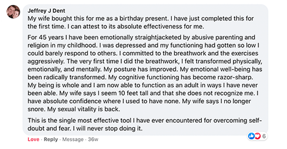 Breathwork Training Testimonial about Breathe with JP - Jon Paul Crimi - best in person breathwork teacher training