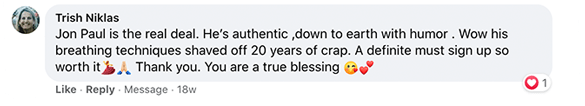 Breathwork Training Testimonial about Breathe with JP - Jon Paul Crimi - best in-person reathwork teacher training